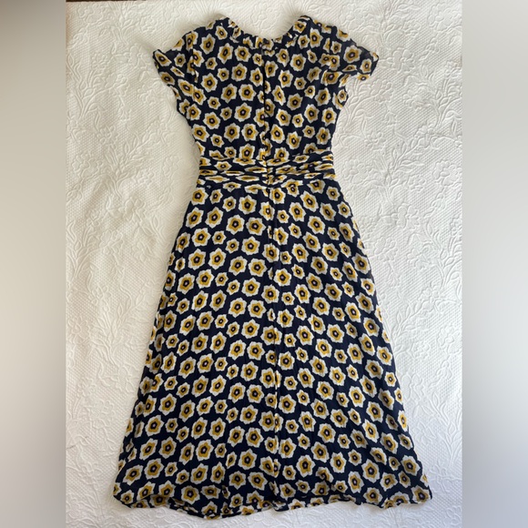 Boden Carey dress navy blue yellow flower floral print high neck silk zip up - Picture 6 of 16